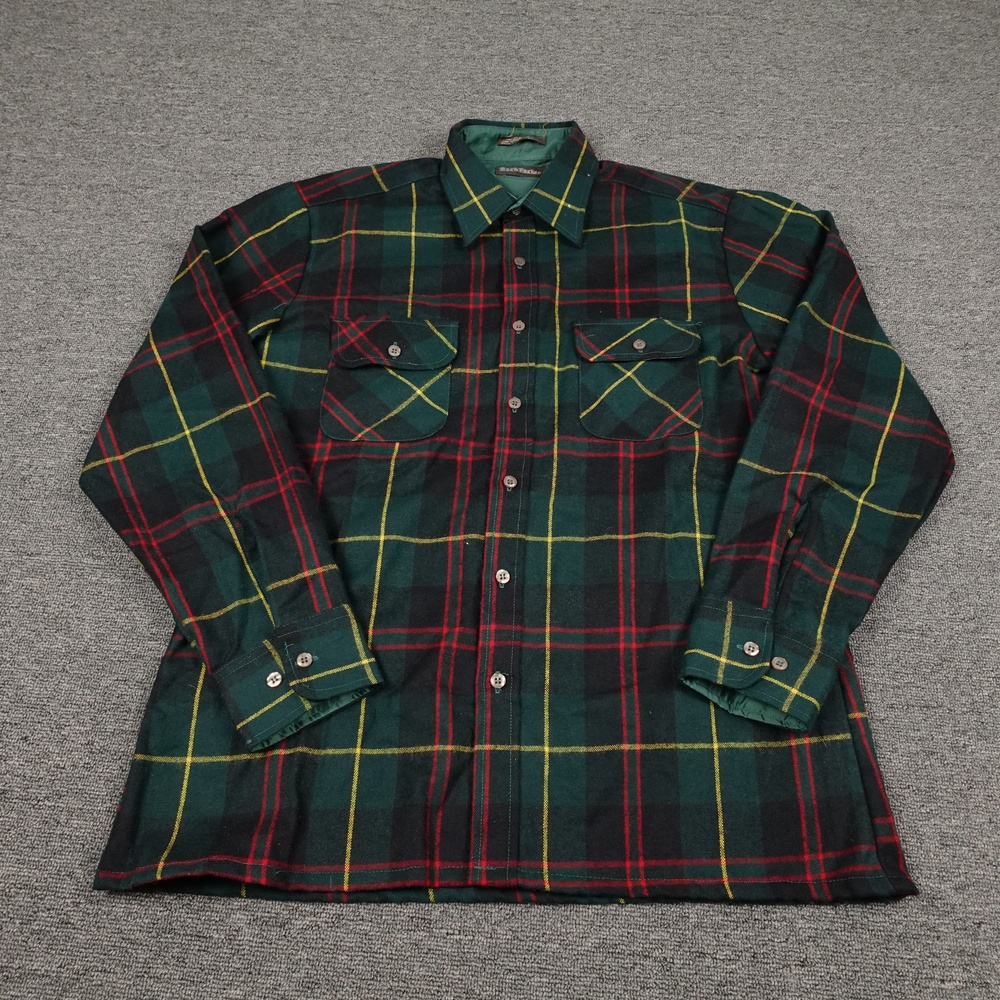 Vintage Back Packer Shirt Mens XL Green Plaid Flannel Lined Button Up Casual